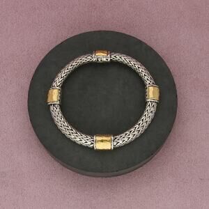 john hardy sterling silver & 22k gold palu hammered station bracelet size 7in